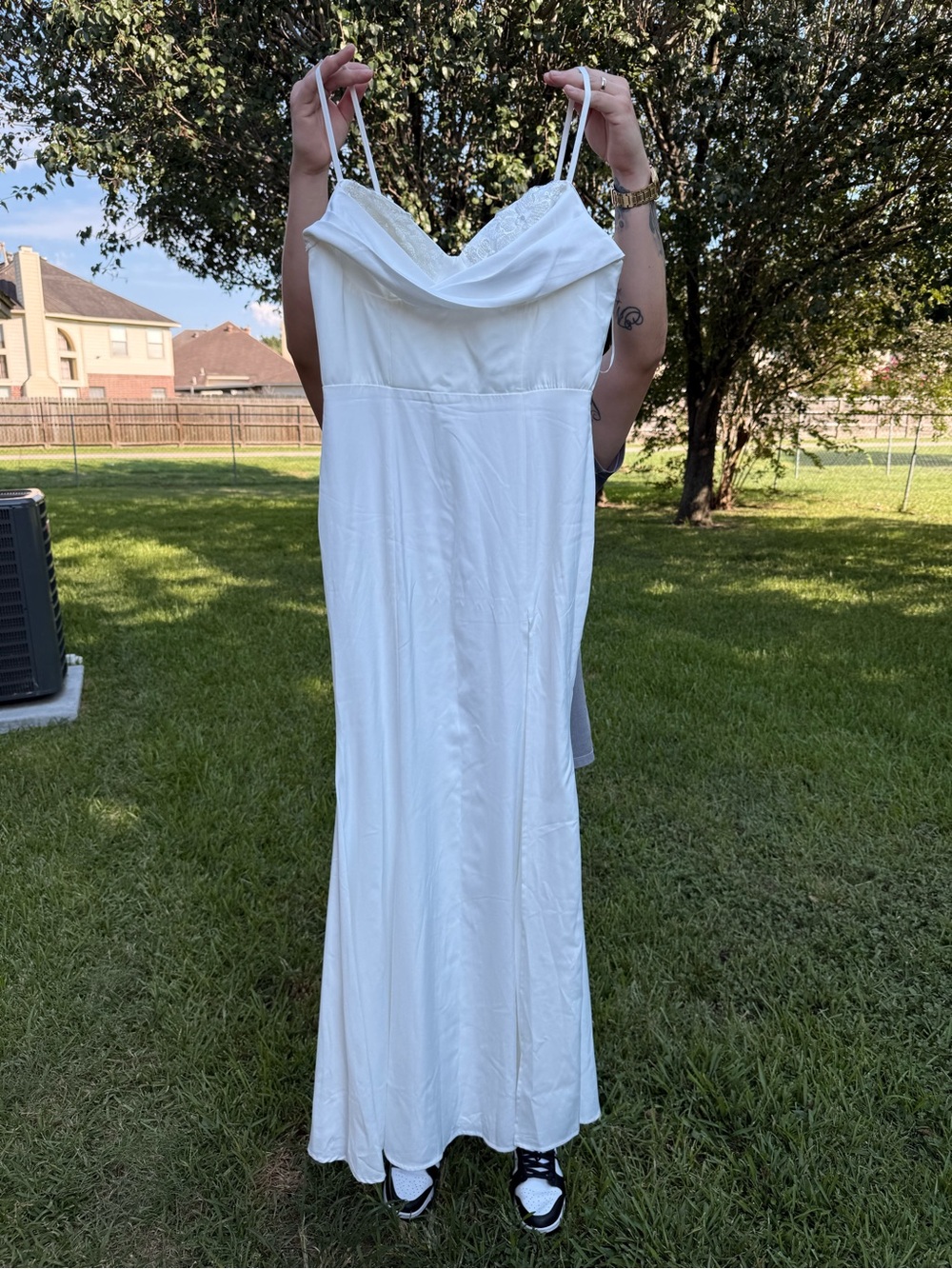 Women's White Slip Maxi Dress with Lace Trim